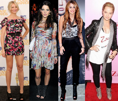 Cameron Diaz, Ashley Greene, Miley Cyrus, Mena Suvari źródło: Heels.com,  Agencja FORUM,archiwum